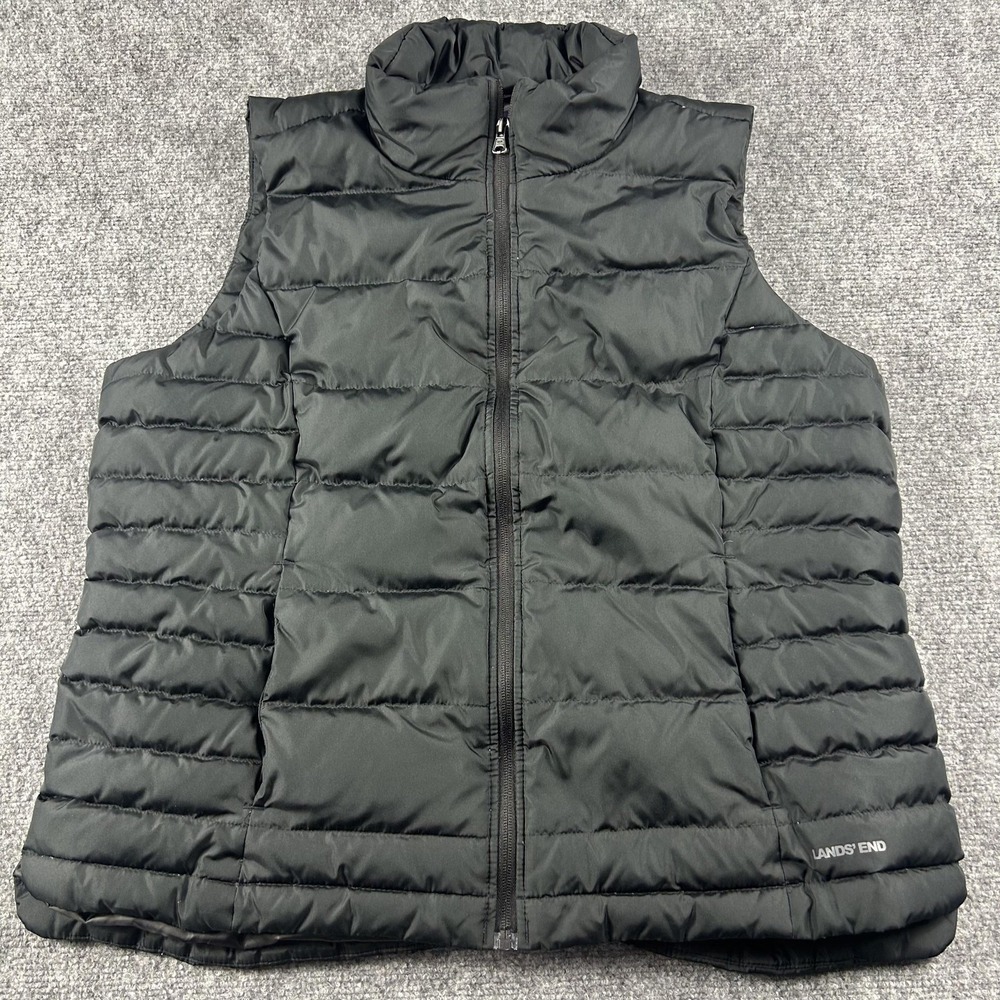 Lands' End Vest Womens XL 18 Black Quilted Puffer Insulated Full Zip Warm Winter